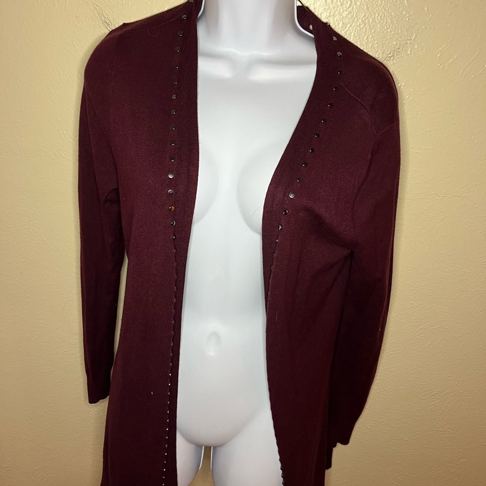 White House Black Market Burgundy Cardigan with Studs